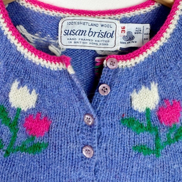 Susan Bristol Vintage Purple Tulip Wool Sweater - Picture 4 of 11